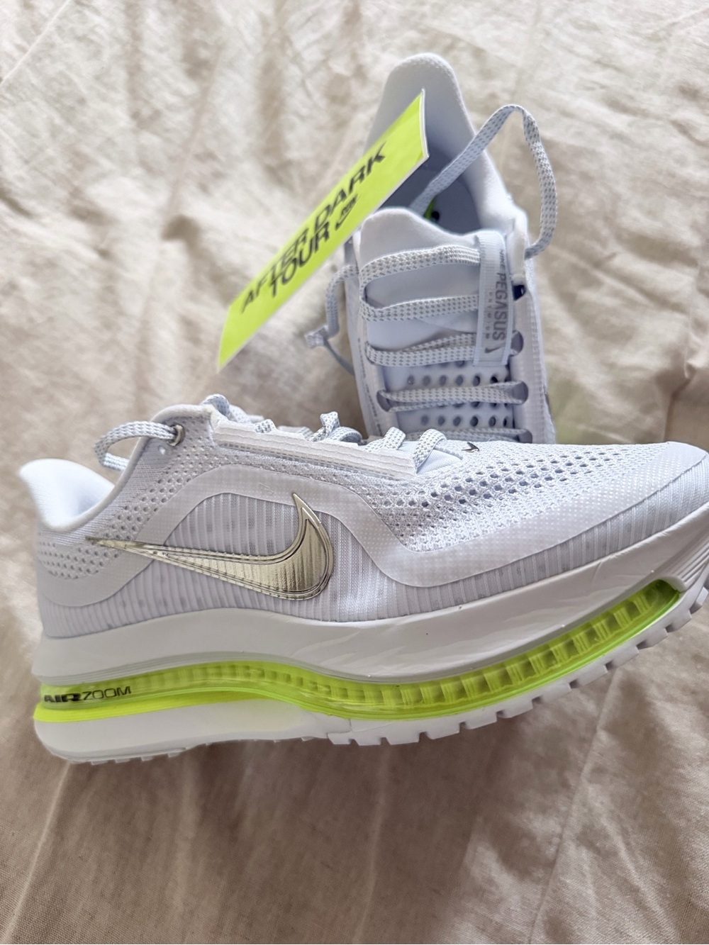Nike Women's White and Neon Yellow Air Zoom Pegasus Running Shoes